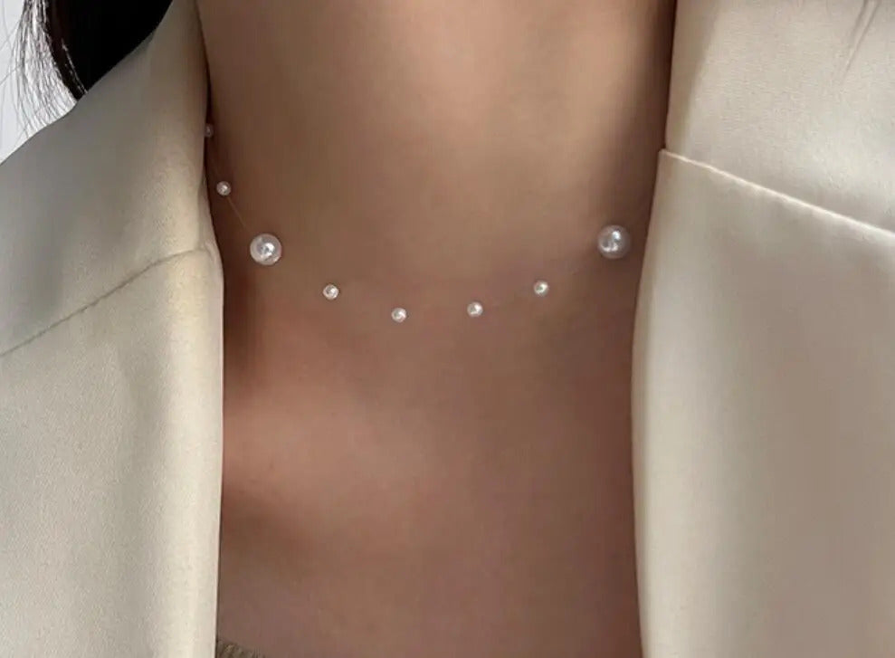 Imitation White Pearl Beaded Chain Necklace Elegant Jewelry for Women