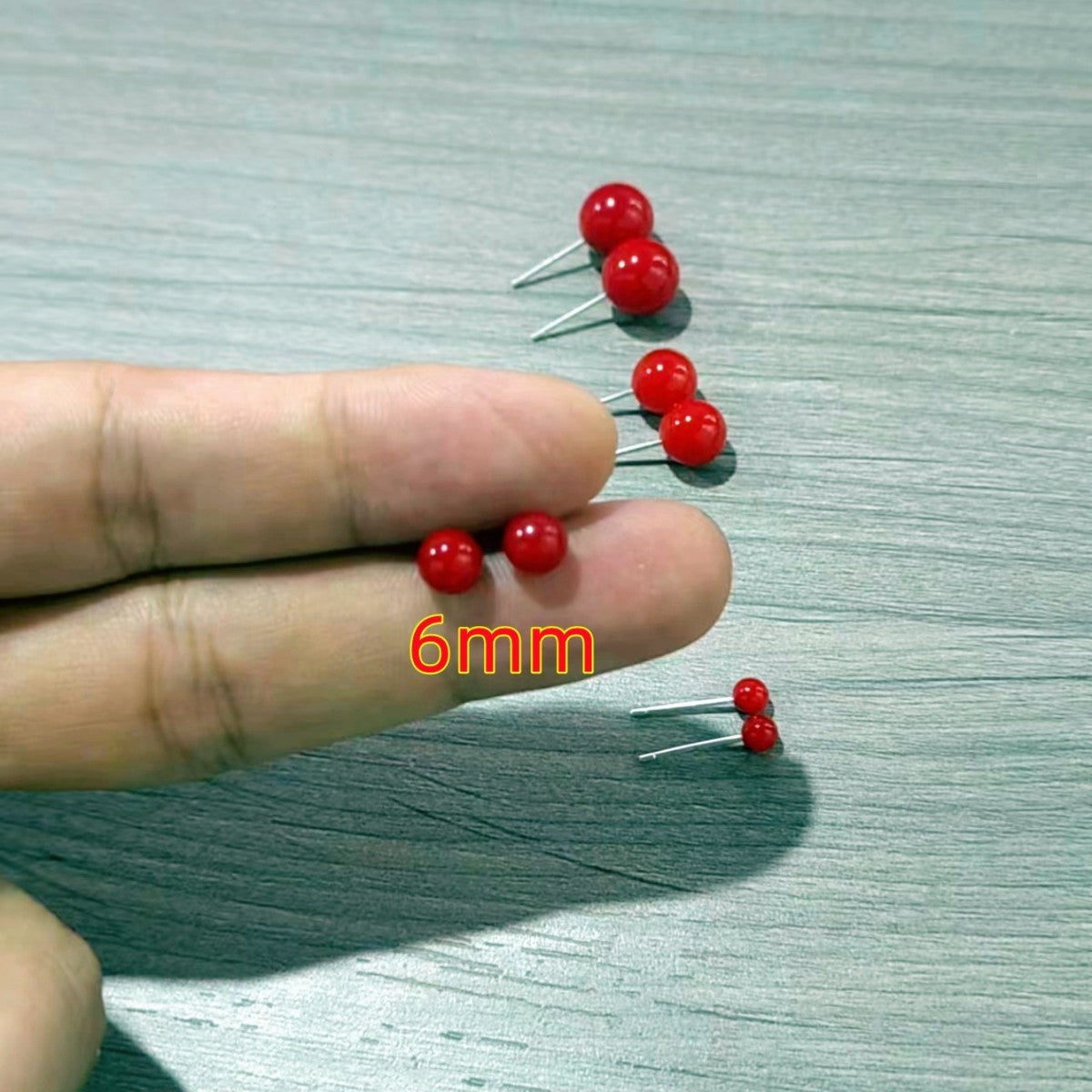 S925 Imitation Silver Needle White Round Pearl Earrings Simple New Year Festive Red Earrings Pearl Studs