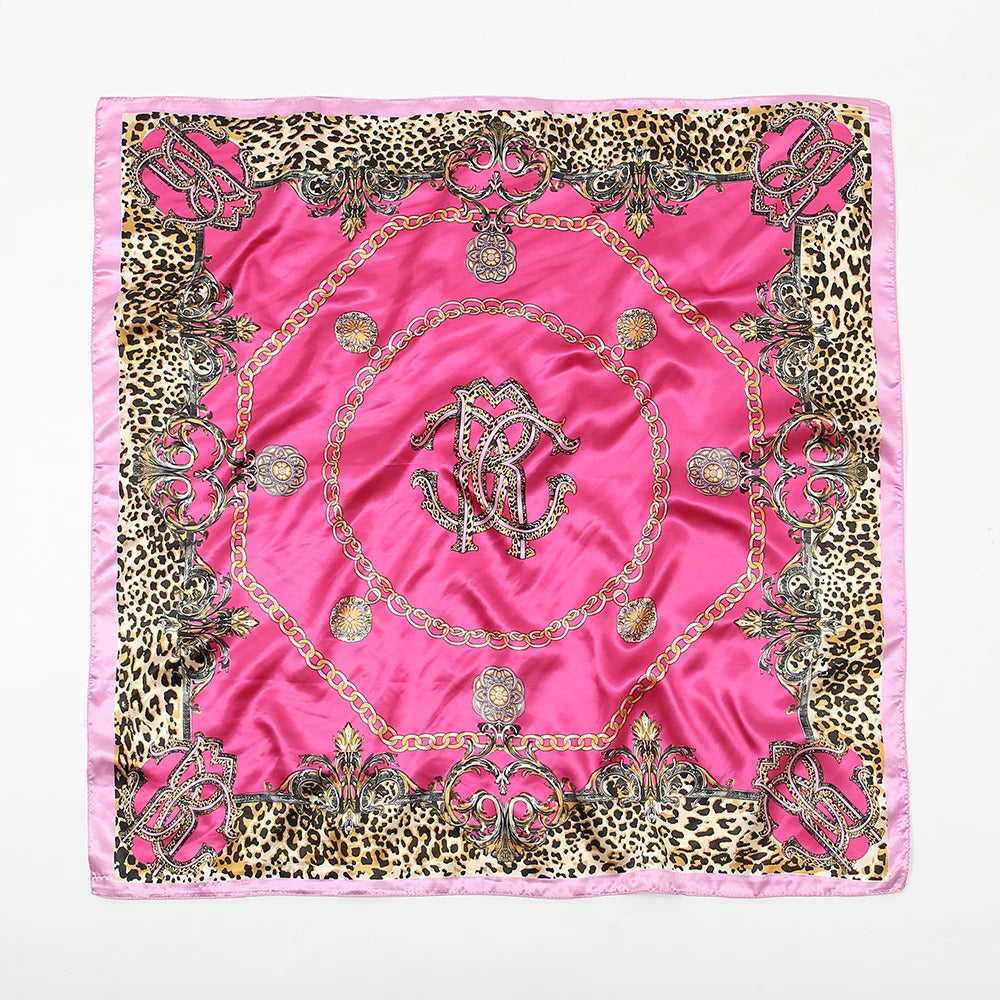 90*90cm Silk Satin Square Scarf Women Leopard Printed Headband Luxury Designers Scarf Handkerchief Foulard Silk Hair Band