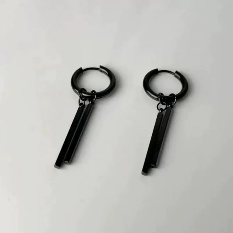 Rectangular Stick Double Stick Earrings Men's Titanium Steel Long Bar Ear Clips Women's Niche Simple High-end Accessories Jewelry