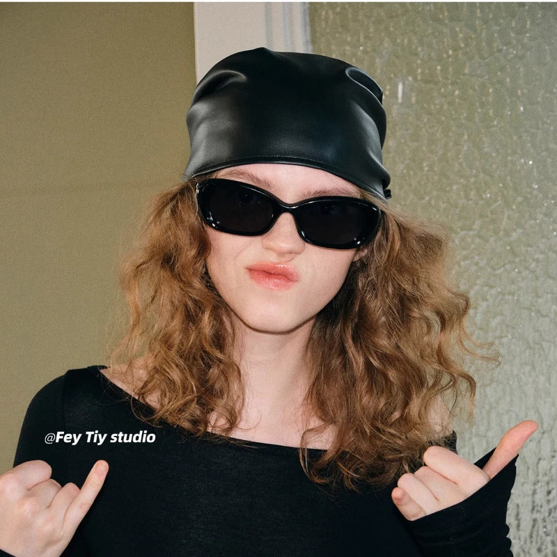 Retro Spicy PU Leather Headscarf Hat Women Summer Y2k Square Scarf Hip-hop Kerchief Korean Series Versatile Headband hair scarf