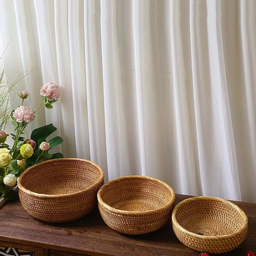 Hand-woven Flower Basket Food Storage Platters Natural Simplicity Rattan Storage Basket for Home Kitchen Storage Accessories