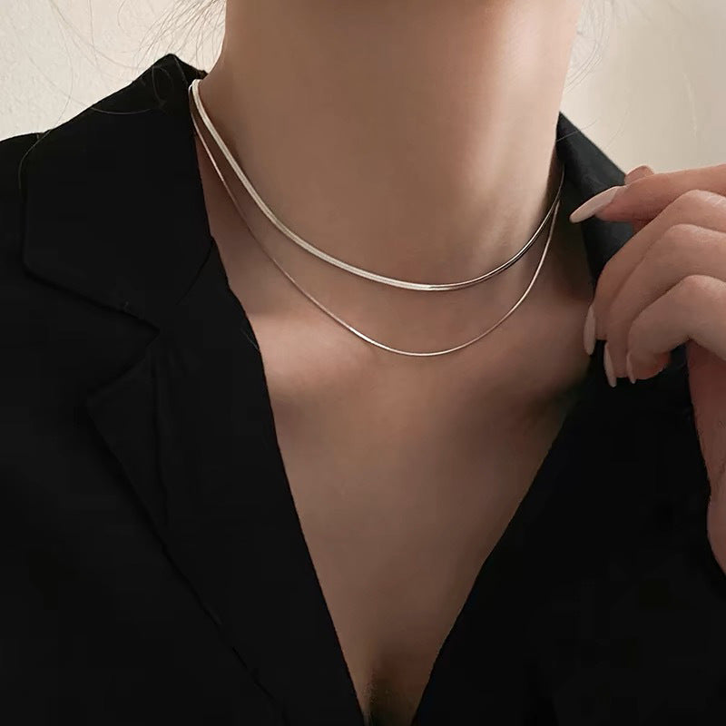 Titanium Steel No Fading! Double Layer Twin Snake Bone Fine Necklace Female Special-Interest Design High-Grade Sensory Chain Lock Sweet Cool Bone Chain