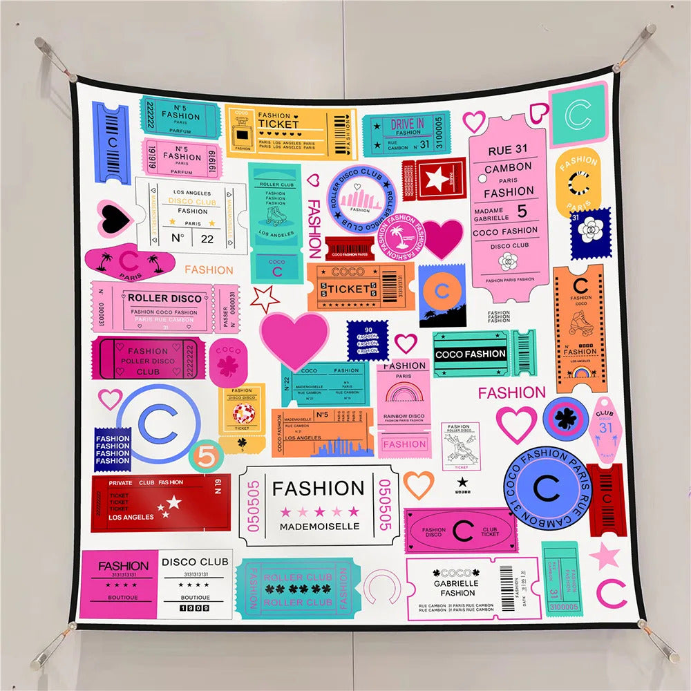 Fashion Graffiti Neckerchief Luxury Square Scarf for Women Silk Shawl Satin Hijab Wraps Hair Bands Headband Bandana Ribbon