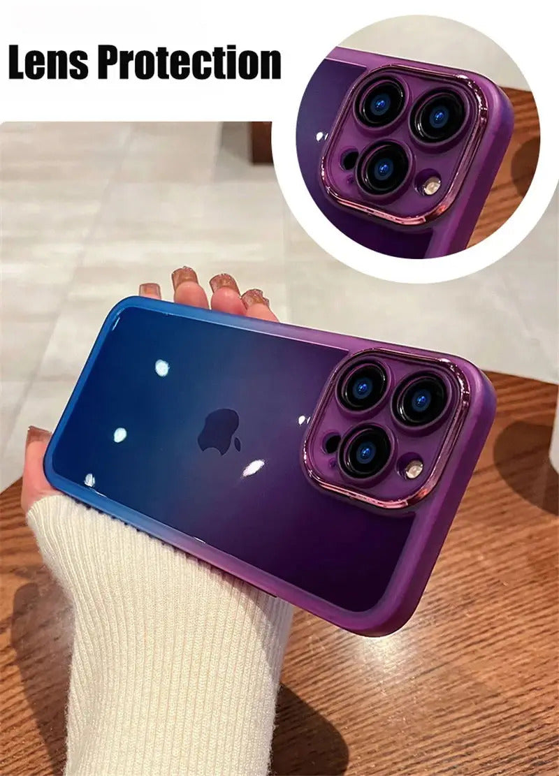 Luxury Gradient Rainbow Clear Phone Case For iPhone 16 Pro Max 15 14 13 12 11 X XR XS Plus Shockproof Camera protection Cover
