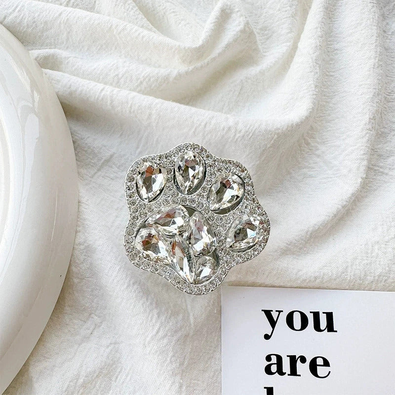 3D Cute Cat Paw Diamond Folding Finger Ring Griptok Phone Holder for IPhone 16 15 Support Socket Pocket Grip Tok Stand Bracket