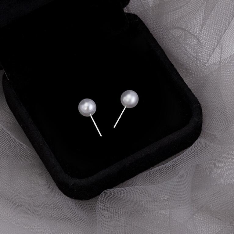 S925 Imitation Silver Needle White Round Pearl Earrings Simple New Year Festive Red Earrings Pearl Studs