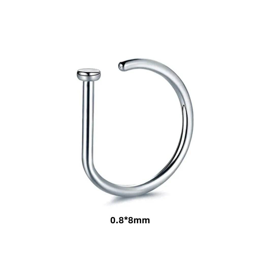 New Curved Barbells Fake Nose Piercing D Shaped Tragus Helix Stud Earring Hoop Septum Stainless Steel Ring Nostril Body Jewelry