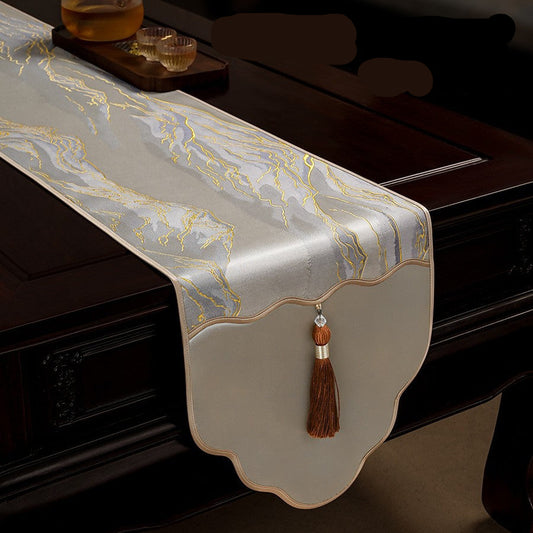 Luo Yi Jia New Chinese Zen Style Table Runner Tea Tablecloth Long Strip Light Luxury High-end Tea Mat Tea Table Mat Dining Table Runner