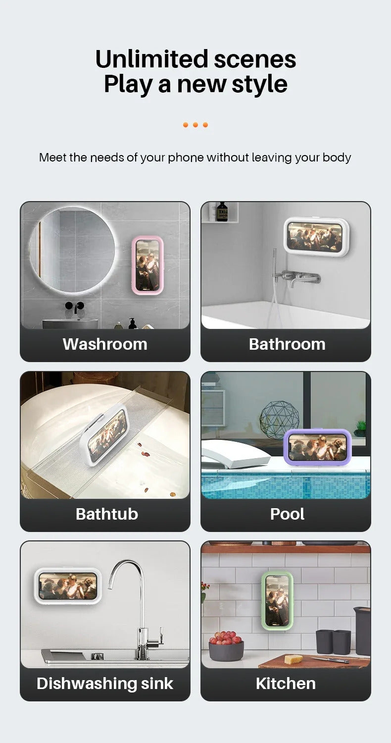 New Rotation Waterproof Bathroom Phone Wall Mount Holder Adjustable Shower Phone Case Stick on Wall Bathroom Toilet Phone Holder