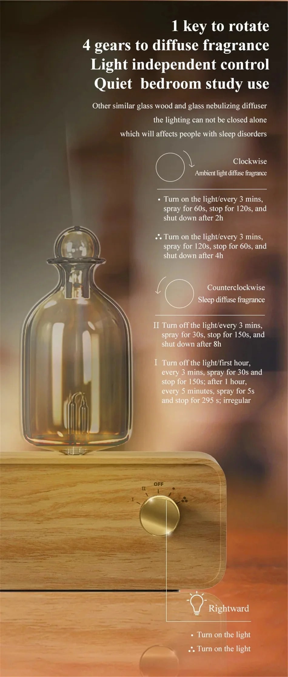 New Essential Oil Diffuser Waterless Operated Aromatherapy Diffuser for Home Office Wood and Glass Aroma Diffuser Scent Machine