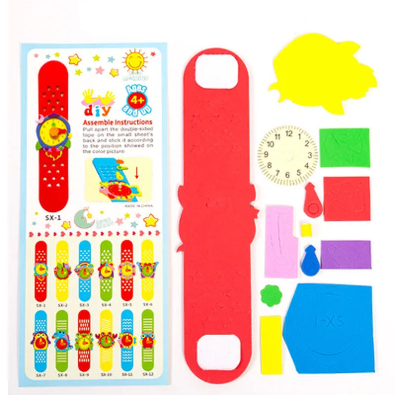 2/4/6PCS 3D EVA Foam Watch Kids DIY Art Craft Toys Cartoon Animal Clock Bracelet Handmade Material Kits For Children Boys Girls