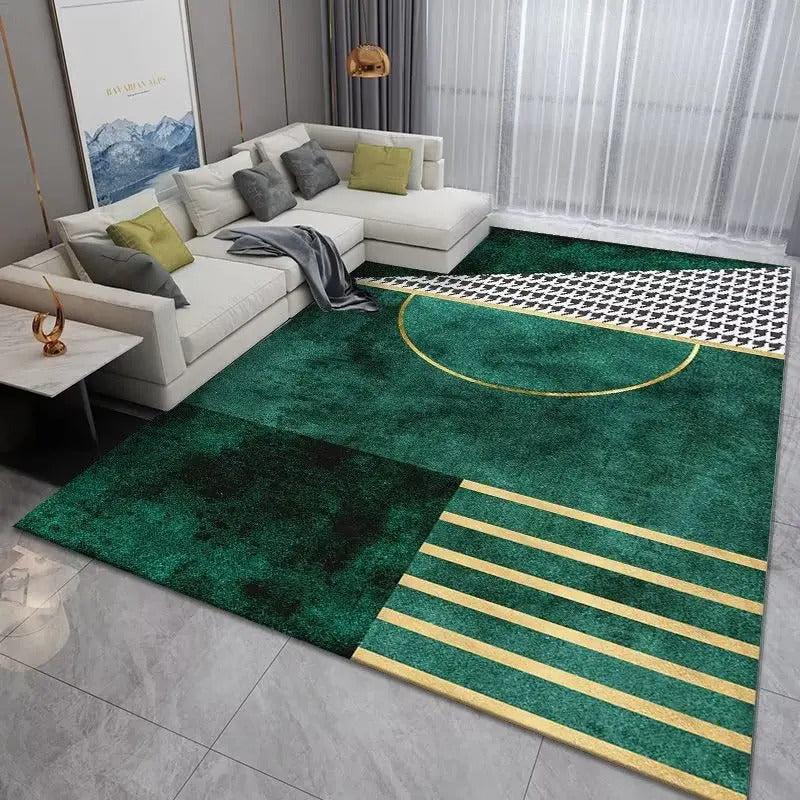 Luxury Modern Geometric Living Room Carpets Home Decoration Golden Green Rugs for Bedroom Washable Fluffy Large Area Mat Bedside