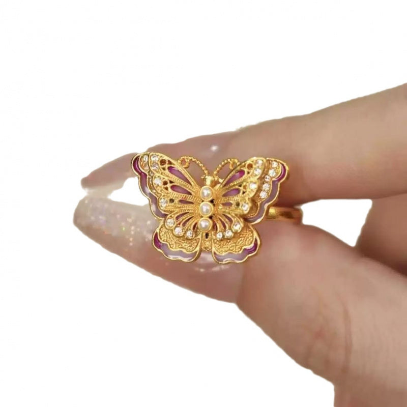 Princess on the Run Dream Butterfly Ring Is like a Butterfly Wonderland New Chinese Style Light Luxury All-Match Accessories Ring for Women