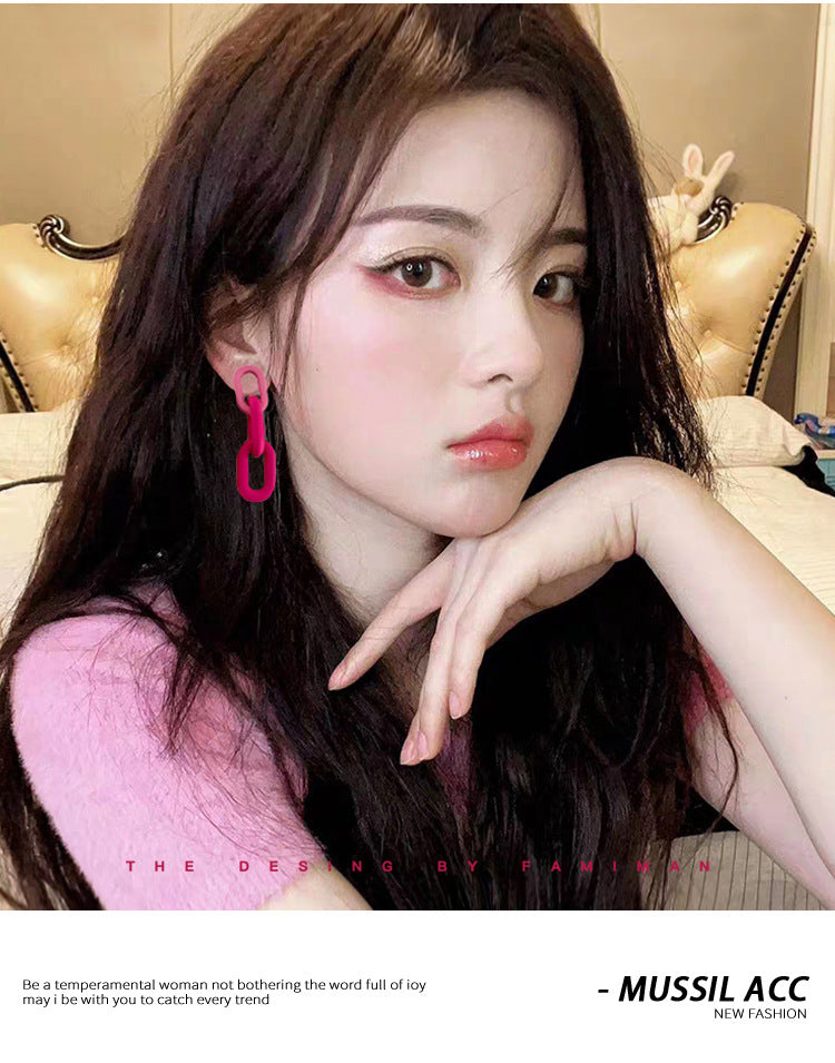 High-grade dopamine rose red earrings female niche design earrings net red pink earrings