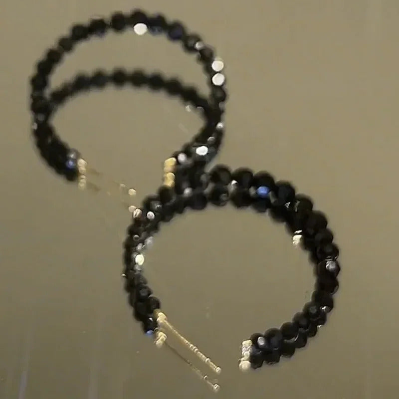 Light luxury C-shape Black Crystal Hoop Earrings Fashion Large Circle Geometric Earrings Women Elegant Jewelry Gifts Wholesale