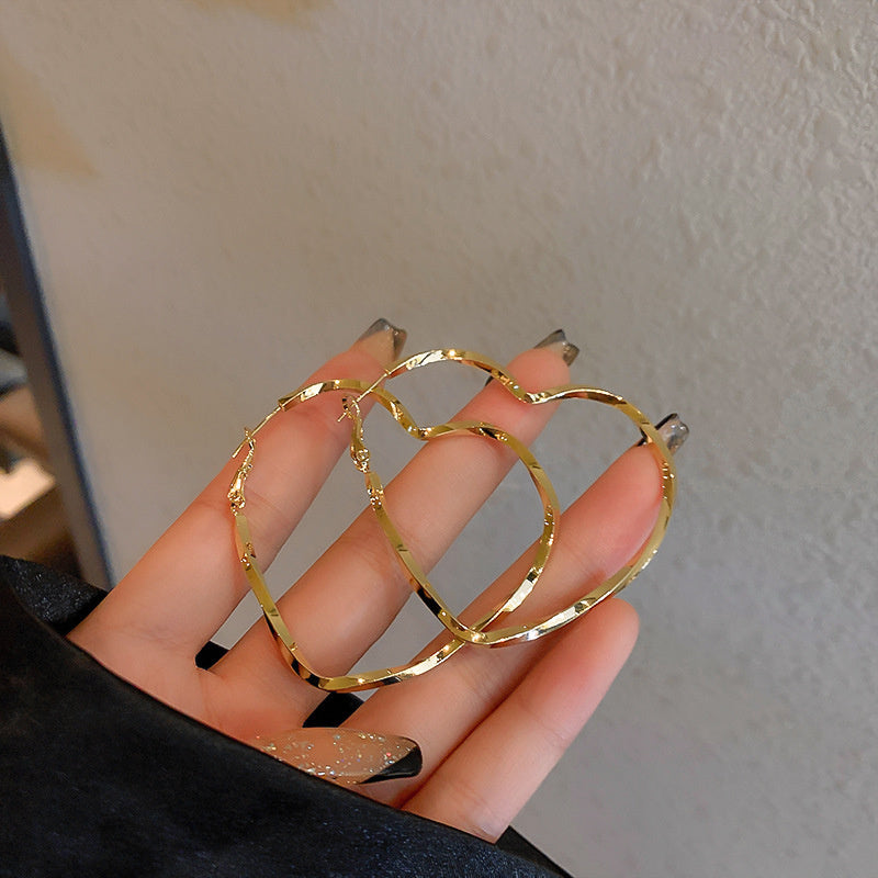 925 Silver Needle Hong Kong Style Retro Metal Earrings Women's High-Grade Geometric Simple Bracelet Ear Clip All-Match Exaggerated Commuter Earrings