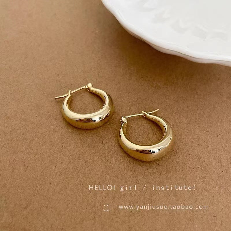 925 Silver Needle Hong Kong Style Retro Metal Earrings Women's High-Grade Geometric Simple Bracelet Ear Clip All-Match Exaggerated Commuter Earrings
