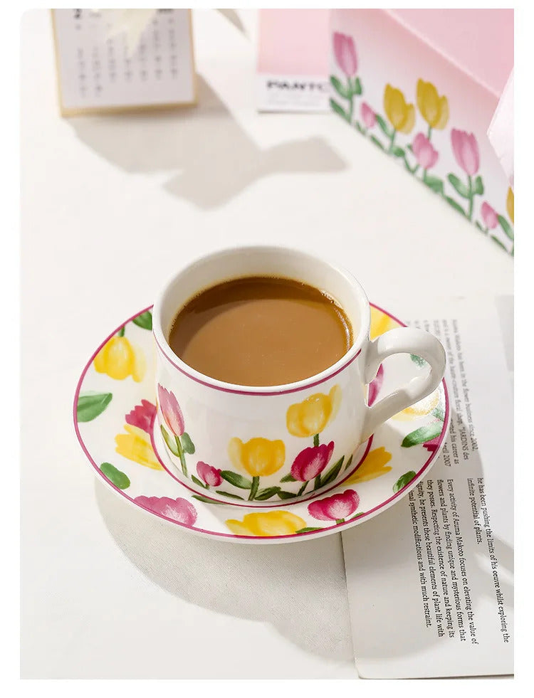 Cute Coffee Cup Set Flower Creative Coffee Cup Korean Style Good Looking Afternoon Tea Coffee Cup A Good Choice For Giving Gift