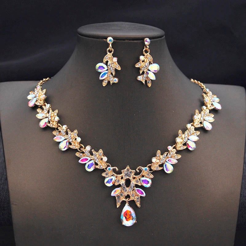 Elegant Butterfly Opal Green Bridal Jewelry Sets for Women Earring Necklace Set Wedding Dress Jewelry Sets 3 Pcs Gifts