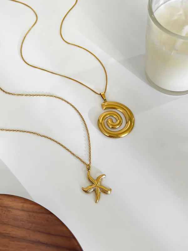 Peri'sbox New Fashion Starfish Hollow Vortex Spiral Pendant Necklace for Women 18K Gold Plated Tarnish Free Jewelry Gifts Summer