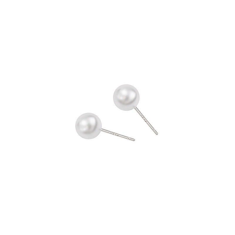 S925 Imitation Silver Needle White Round Pearl Earrings Simple New Year Festive Red Earrings Pearl Studs