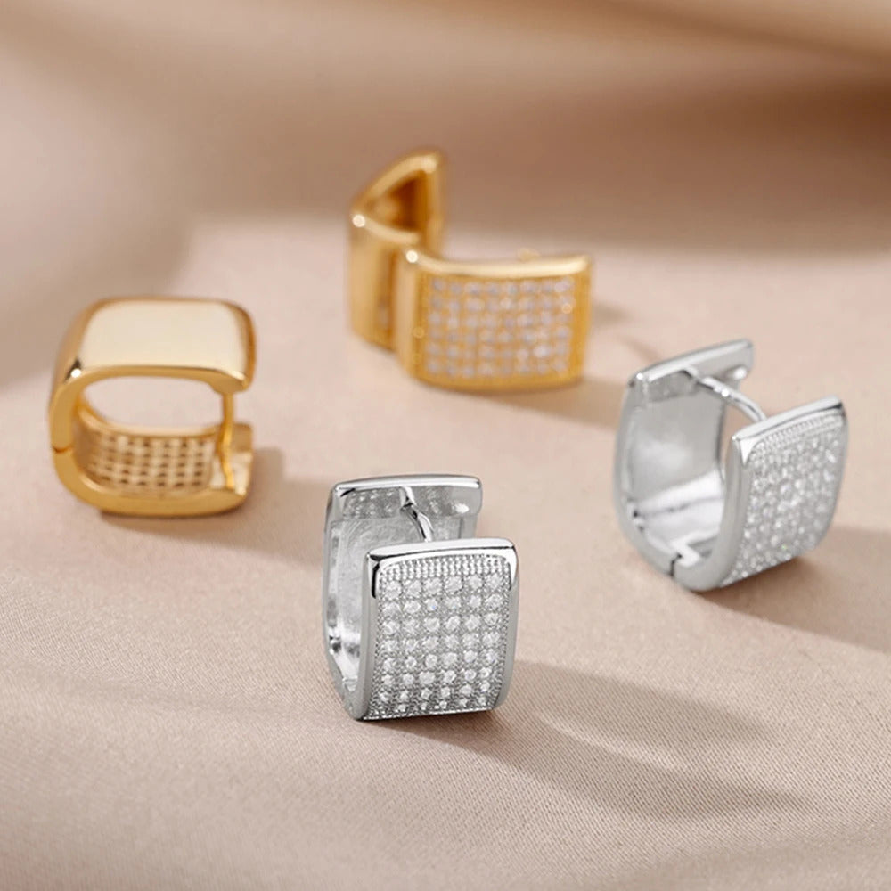 Goth Cubic Zircon Square Hoop Earrings for Women Gold Color Stainless Steel Earrings 2022 Trend Piercing Jewelry Gifts