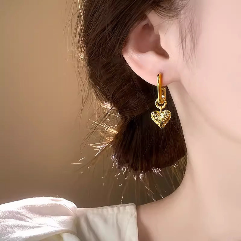 Simple Heart Circle Earrings Fashion Versatile Geometric Ear Clips Ear Studs Light Luxury High-end Feel Earrings for Women