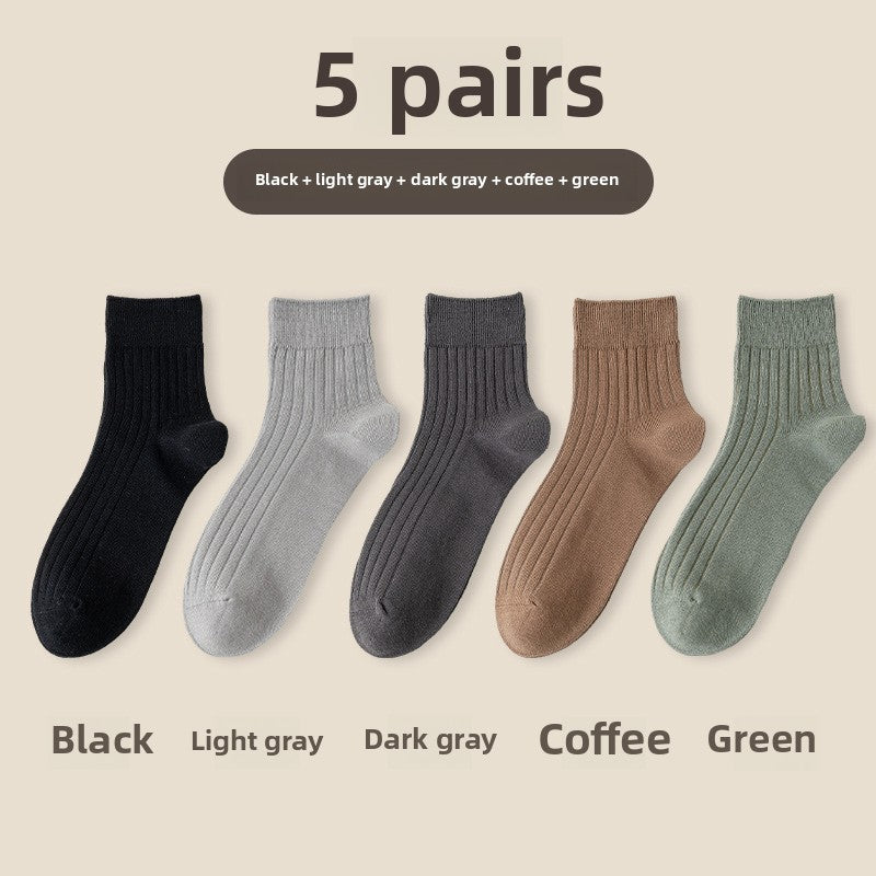 Socks Men's Spring and Summer Thin genuine goods Cotton Double Needle Drawable Mid-Tube Socks Anti-Bacterial Odor Bone-Free Sweat-Absorbing Men's Socks