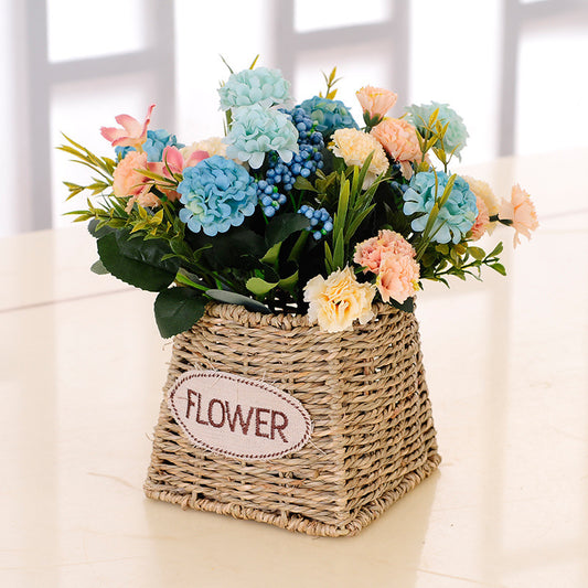 Handmade Straw Woven Flower Basket Woven Storage Living Room Decoration Ornaments Artificial Flower Arrangement Flower Basket