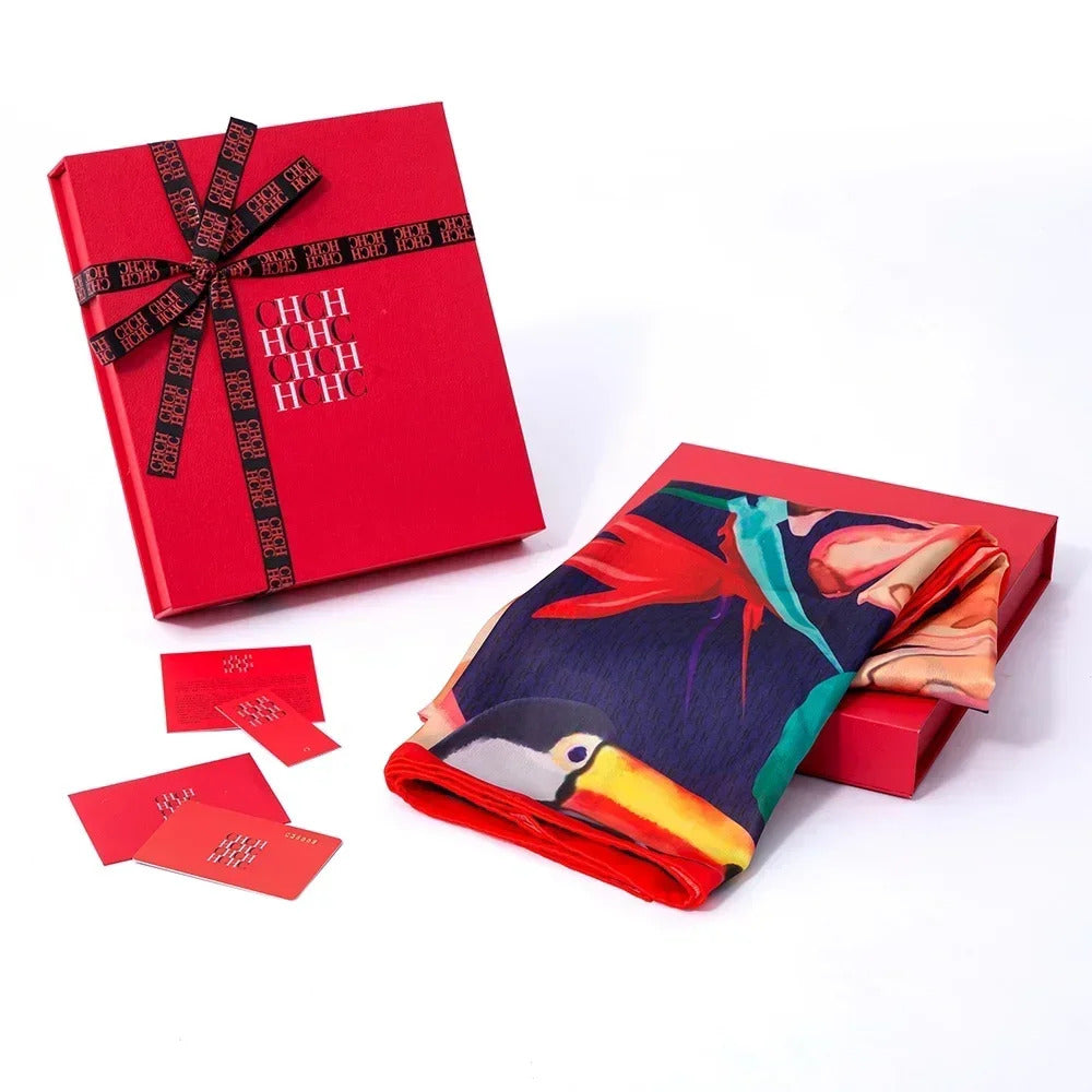 A Fashionable Style Silk Material 180-70cm Women's Silk Scarf Men's Decorative Sunshade Warm Lightweight Gift Box Packaging