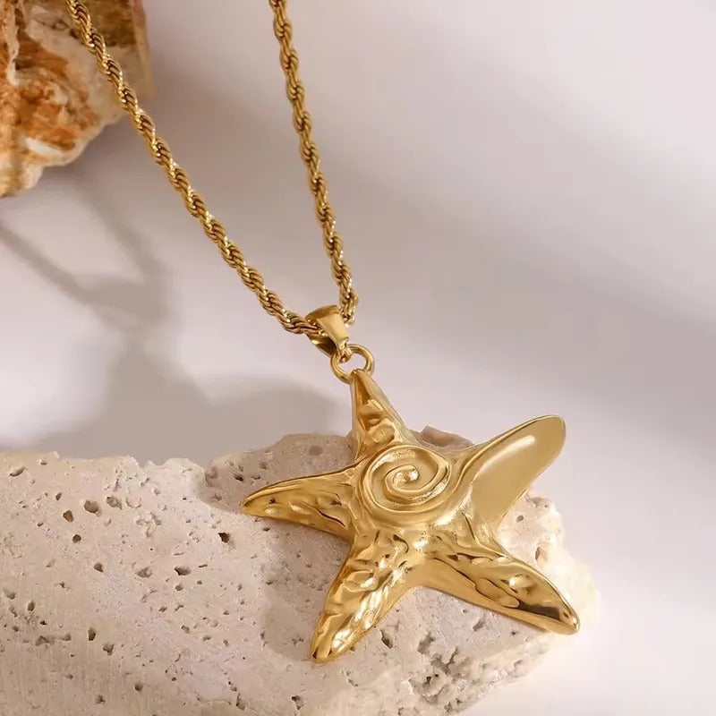 NEW Starfish Stainless Steel Pendant Necklace 18K Gold Plated Waterproof Fashion Jewelry For Women Men