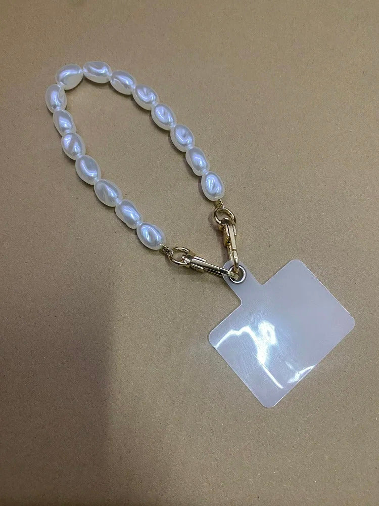 Universal Glitter Phone Lanyard Long Crossbody Necklace Chain Pearl Straps Keychain Anti-lost Sling with Patch for Phone Case