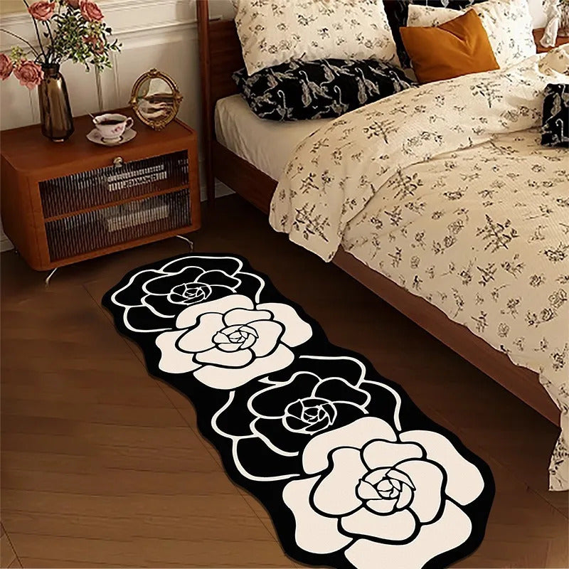 Personalized Design Camellia Flower Fluffy Carpet Bathroom Absorb Foot Mat Non-slip Floor Mat Home Decor Minimalist Bedroom Rug