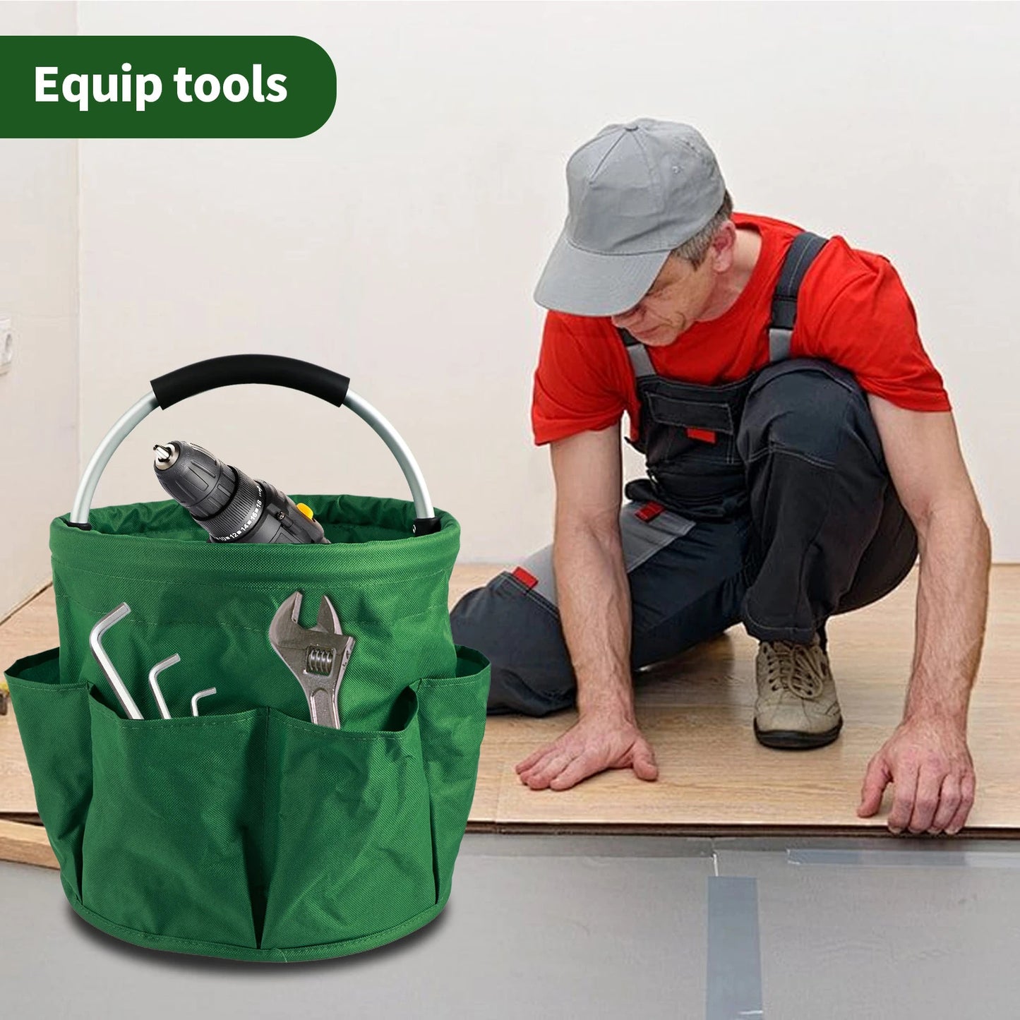 17L Hand Storage Basket Folding Garden Tool Basket Portable Picnic Basket Large Capacity Multifunctional Wash Bag with 6 Pockets