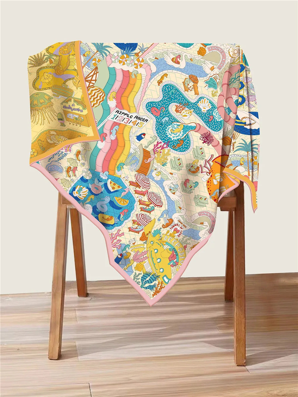 90Cm High-quality Twill Silk Double-sided Printing Submarine Playground Women's Large Square Scarf Scarf Chest Wrap Scarf