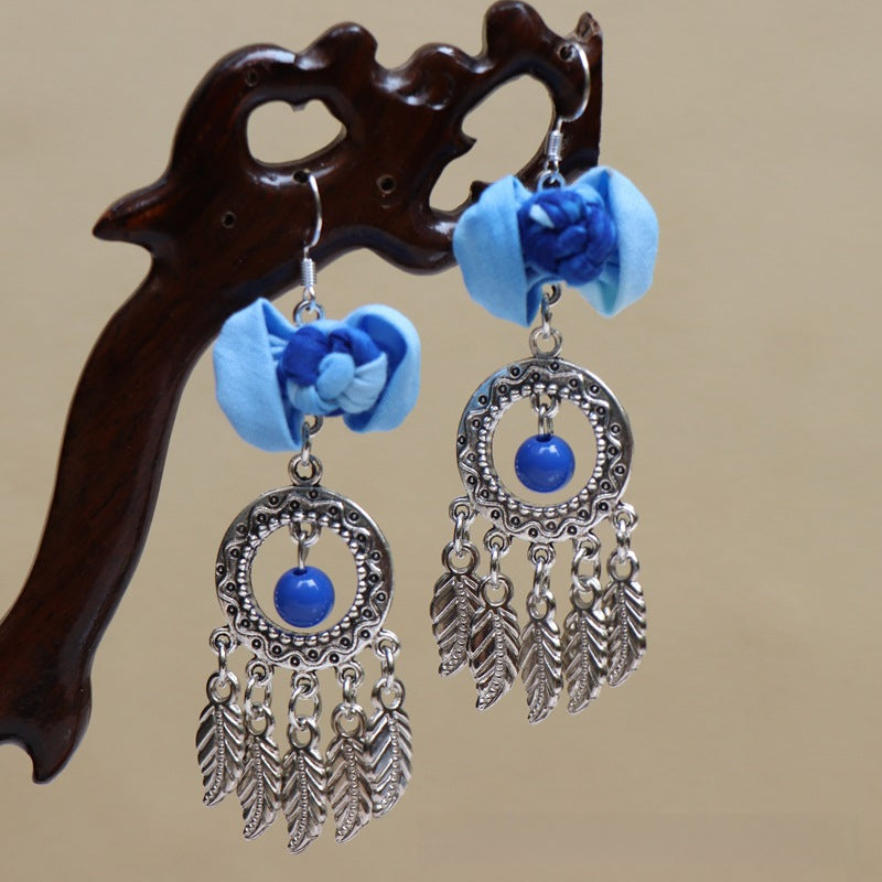 Ethnic style blue tie-dye earrings hand-woven tie-dye earrings travel companion gift