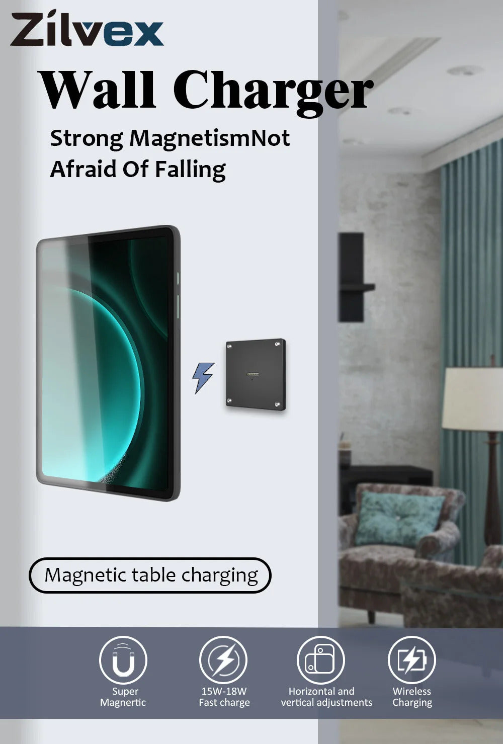 For Samsung Galaxy Tab S9 FE 10.9 inch Stand Wall Mount Tablet Stand 18W Fast Charging Magnetic Wireless Rotatable