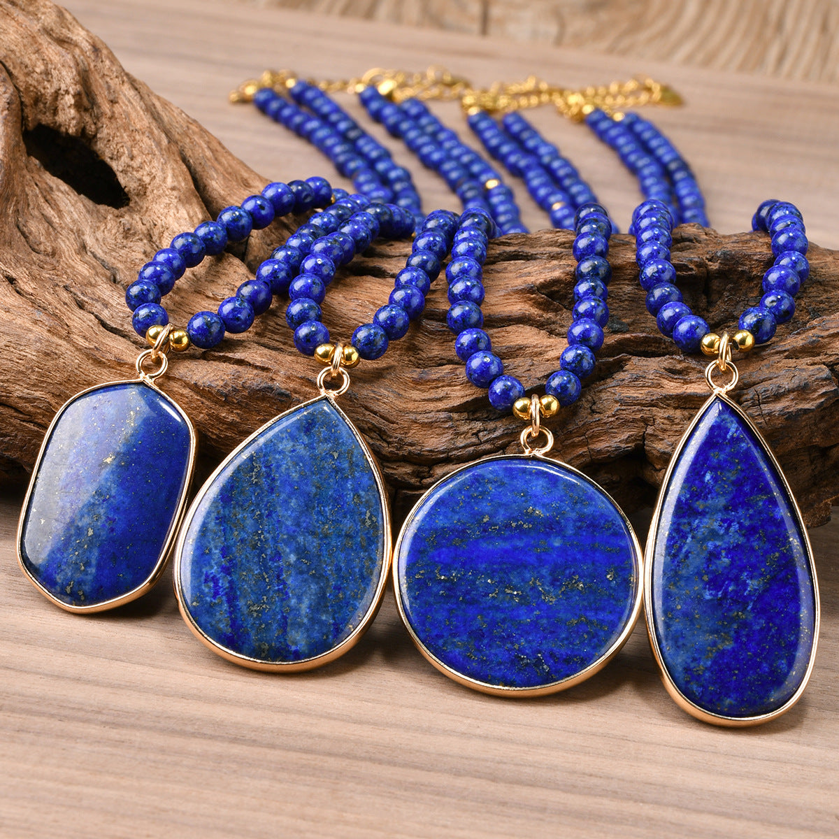 Lapis Lazuli Beaded Necklace for Women, Light Luxury High-End Water Drop Pendant Necklace Jewelry