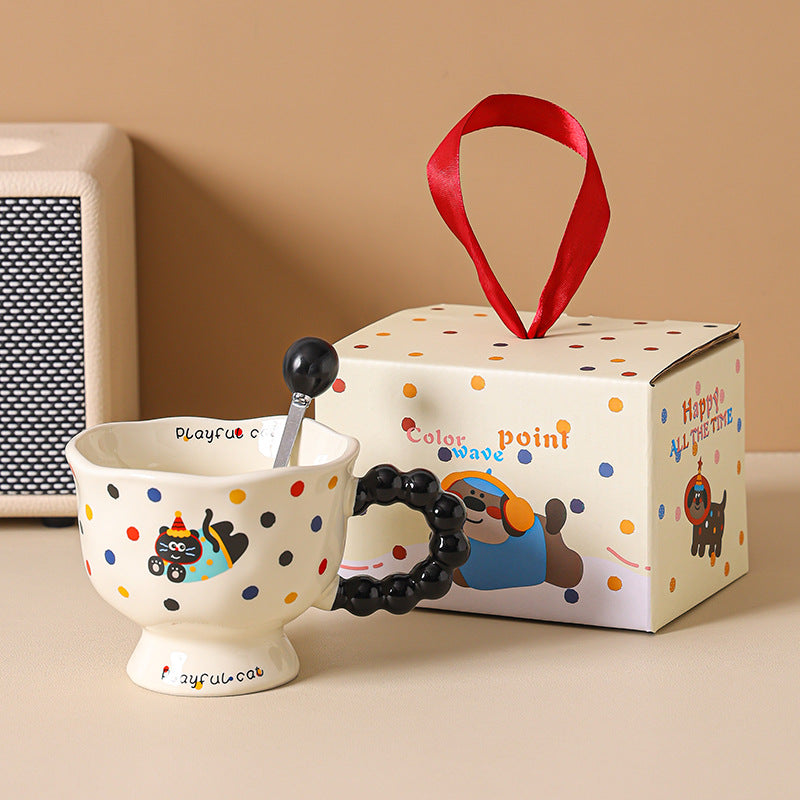 Cute Wave Point Ceramic Cup Mug Home Coffee Cup Couple Cartoon Creative Water Cup Ceramic Breakfast Cup