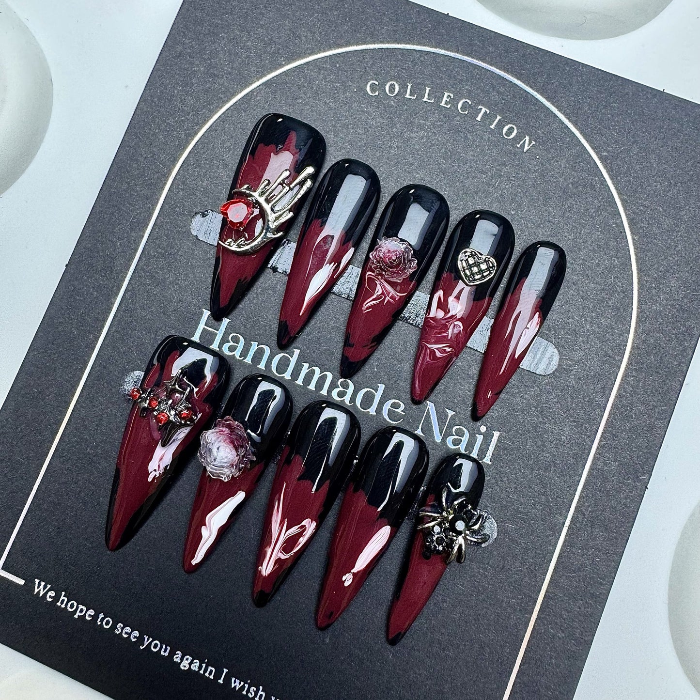 Wearable Nail Tips High-End Halloween Limited Edition Handmade Hand-Painted Dark Finished Nail Stickers