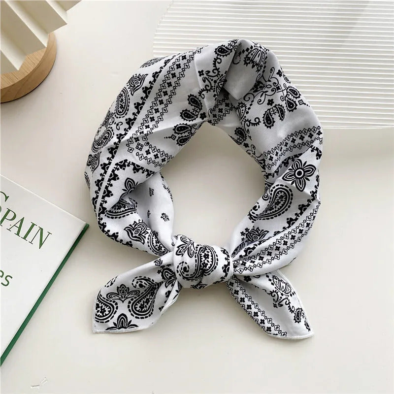 Cotton Linen 55cm Square Scarf Women Kerchief Flower Print Geometric Neckerchief Scarves  Headwrap Bandanas Hairband Headbands