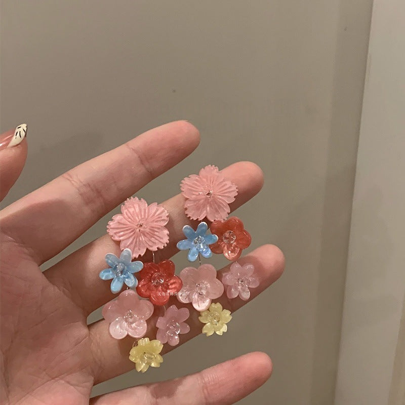 Dopamine Colorful Flower Earrings Suitable for Spring Sweet Cute Young Heart Stud Earrings for Women 2025 New Model