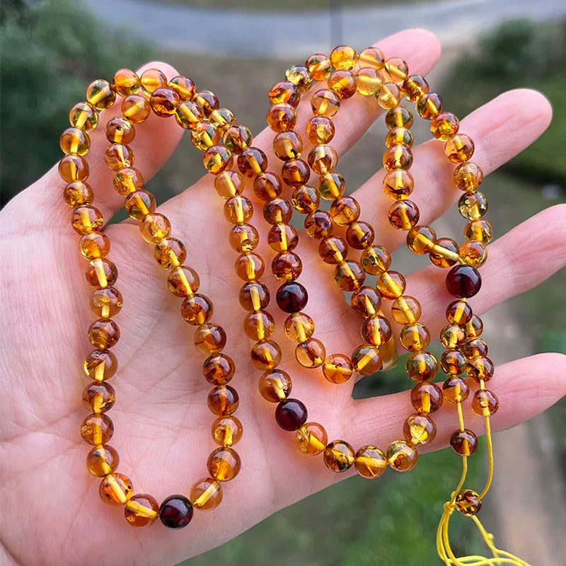 6mm-9mm Original Amber Bracelet for Men Women Unique Diy Flower Beads Rosary Long Necklace Baltic 2025 New Natural Stone Jewelry