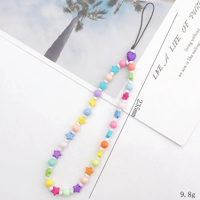 Fashion Charm Pearl Clay Beaded Mobile Phone Chain Acrylic Cartoon Phone Jewelry Women Girls Anti Lost Telephone Lanyard Hanging