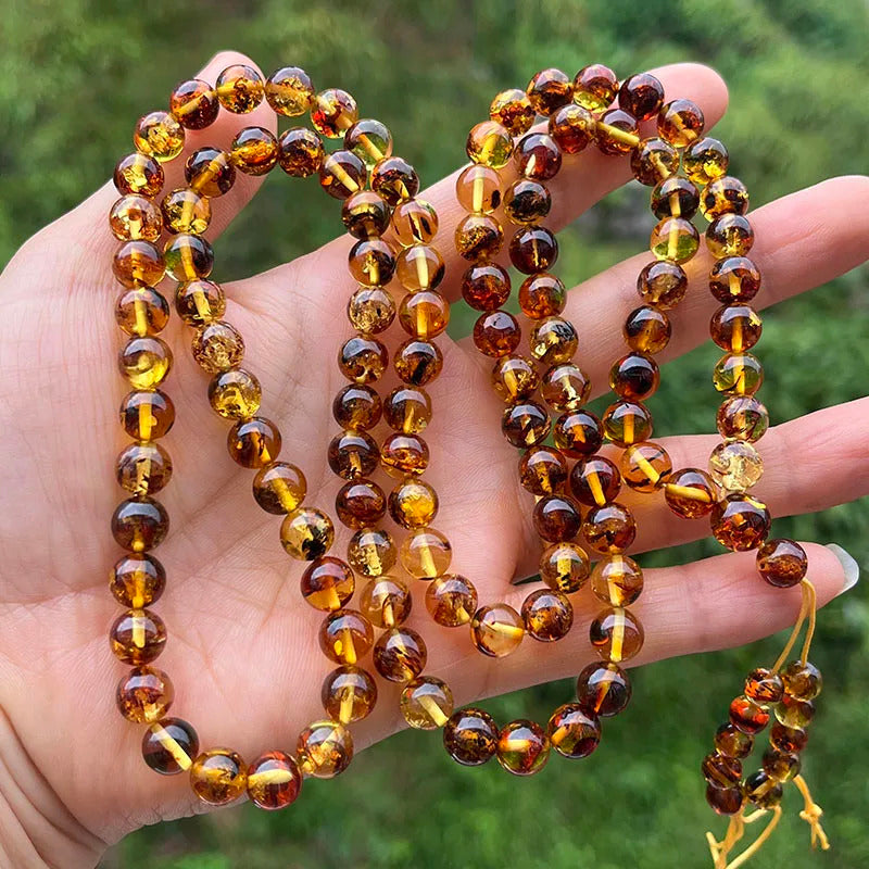 6mm-9mm Original Amber Bracelet for Men Women Unique Diy Flower Beads Rosary Long Necklace Baltic 2025 New Natural Stone Jewelry