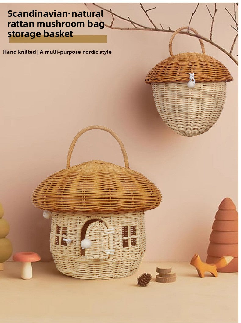 Acorn Handbag Handmade Rattan Mushroom Storage Box Children's Toy Basket Woven Storage Basket Photography Props