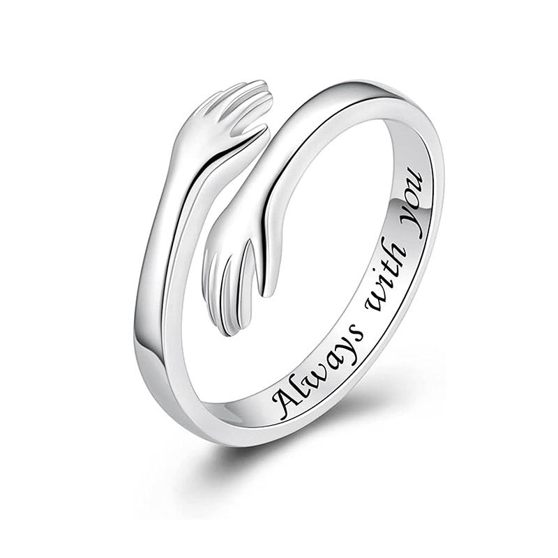 Creative Engraving Love Hug Open Adjustable Couple Hands Hug Ring Direct Sale