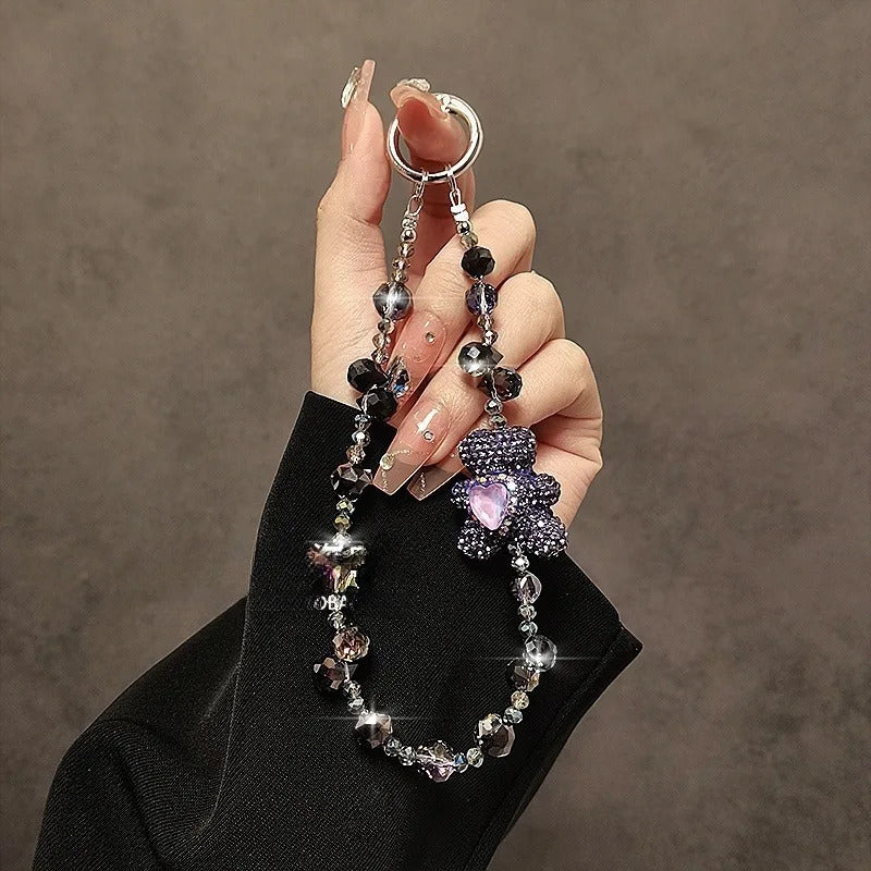 Luxury high-end full-diamond cartoon bear mobile phone lanyard beaded crystal mobile phone chain portable hanging chain bag key