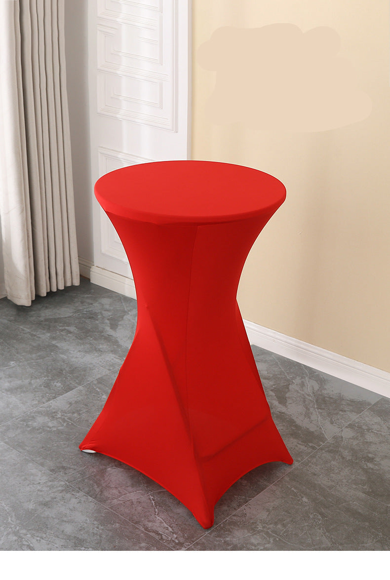 Elastic Table Cover High-End Banquet Wedding Hotel Cocktail Table Cover Table Skirt Table Skirt Cross-Border round High Leg Bar Counter Set